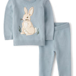 Gymboree,Unisex Baby,and Newborn Long Sleeve Sweater and Pants 2-Piece Outfit Set,Dusty Blue Bunny,6 Months,9 Months