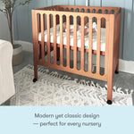 Newton Baby Galileo Mini Crib Solid Beech Wood with Wheels in Chestnut Color, Mini Crib Mattress Included, Adjustable Mattress Height, Ultra-Safe Non-Toxic Finish