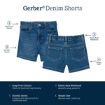 Gerber Baby and Toddler Unisex Denim Shorts, Light Blue Denim Wash, 12 Months