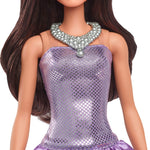 Barbie Fashionistas Doll #234 with Brown Hair, Wearing Sequined Purple Bubble Dress with Satiny Skirt, Silvery Necklace and Heels