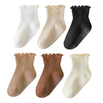 ANYANIME 6 Pairs Toddler Ruffle Socks for Girls Baby Grip Socks Non Slip Socks Cute Grippy Frilly