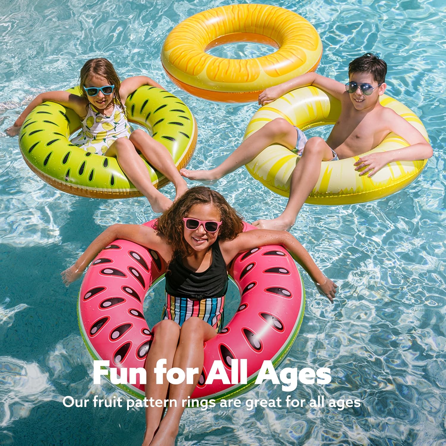Sloosh 4 Pack Inflatable Pool Floats, Pool Tube Rings, Swim Tubes, Floaties Toys, Beach Swimming Party Toys for Kids and Adults