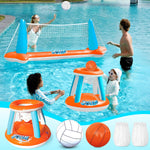 JOYIN Inflatable Pool Float Set Volleyball Net & Basketball Hoops, Floating Swimming Game Toy for Kids and Adults, Summer Floaties, Volleyball Court (105”x28”x38”)|Basketball (27.6”x23”),L-Orange