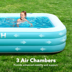 SLOOSH Inflatable Swimming Pool with Seats, 120" x 72" x 22" Full-Sized Blow Up Durable Thickened Above Ground Family Pool for Summer Water Party Backyard Garden Lawn,Cyan