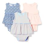 Amazon Essentials Baby Girls' Sleeveless Bodysuit Dress, Pack of 3, Pale Pink/Blue Posey Floral, 3-6 Months