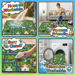 HBUFBUQ Kids Car Rug Play Mat 2.5x4 Feet City Life Road Traffic Carpet for Bedroom Playroom Non Slip Backing Washable Floor Mat for Boys Girls Educational Map with Zoo Ferris Wheel