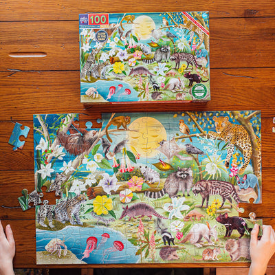 eeBoo 100 Piece Puzzle for Kids - Love of Nocturnal Life Children's Puzzle Glows in Dark, Large Pieces for Small Hands to Develop Motor Skills