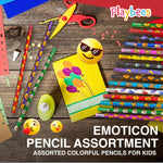 Playbees Emoticon No 2 Pencils for Kids - 72 Pack Bulk Kids Pencils #2 with Erasers - Assorted Smiley Birthday Party Favors, Classroom Prizes, Goody Bag Stuffers, Teacher's Educational Supplies