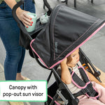 Summer by Ingenuity 3D Mini Convenience Stroller – Lightweight Stroller with Compact Fold, Multi-Position Recline, Canopy with Pop Out Sun Visor and More – Umbrella Stroller for Travel, Pink