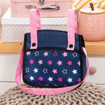 Bayer Design Dolls: Xeo Twin Pram: Stars Navy & Pink - Matching Handbag, Adjustable Handle, Dolls Up to 20", Ages 3+