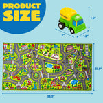 JOYIN Kids Play Rugs - 12 Pull-Back Vehicle Set - Durable Carpet Playmat Rug - City Pretending Play - Toddler Car Track Rug