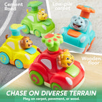 JOYIN Animal Toy Cars, Toddler Toys for Boys Girls, 4 Pack Press and Go Cars Including Elephant, Monkey, Giraffe and Lion, Wind Up Toddler Present, Birthday Gift for Kids