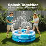 Sloosh Inflatable Kiddie Pool, 34"x10" Blow Up Kid Swimming Pool,3 Rings Blue Baby Pool for Toddler,Play Pit for Dog with Geometric Pattern for Summer Water Party Backyard Garden(Fish)