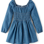 The Children's Place,Girls,Casual Smocked Dress,Long SleeveBailey Wash,X-Large