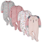 Gerber Baby Girls 4 Pack Sleep 'N Play Footie Bear Pink 3-6 Months