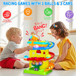 Funwee 2-in-1 Ball & Racing Car Ramp Toy for Toddlers, Race Track Hammer Rolling Lights Ball Drop, Interactive Montessori Learning Game Birthday Gift Idea for Kids 2 3 4 5+Year Old Girl Boy(Yellow)