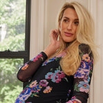 Motherhood Maternity Women's Long Sleeve Mesh Turtleneck Maxi Pregnancy Bodycon Dress, Black Floral