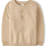 Gymboree,Boys,and Toddler Long Sleeve Linen Henley Shirt,Sand Stripes,3 Years