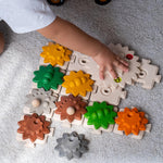PlanToys® Wooden Gears & Puzzles Set | Montessori STEM Educational Toy | Wooden Gear Building Puzzle for Logical Thinking, Fine Motor Skills & Cause and Effect Learning