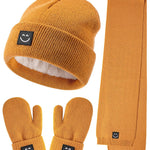 Baby Beanie Mittens Scarf Set,Toddler Kids Winter Hat and Thermal Gloves Neck Warmer Set for Girls Boys Camel