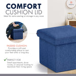 Ornavo Home Small Storage Ottoman Foldable Collapsible Cube Square Linen Ottoman Foot Rest Stool Seat, for Living Room, Bedroom, Home Office, Dorm - 12 x 12 x 12, Navy Blue