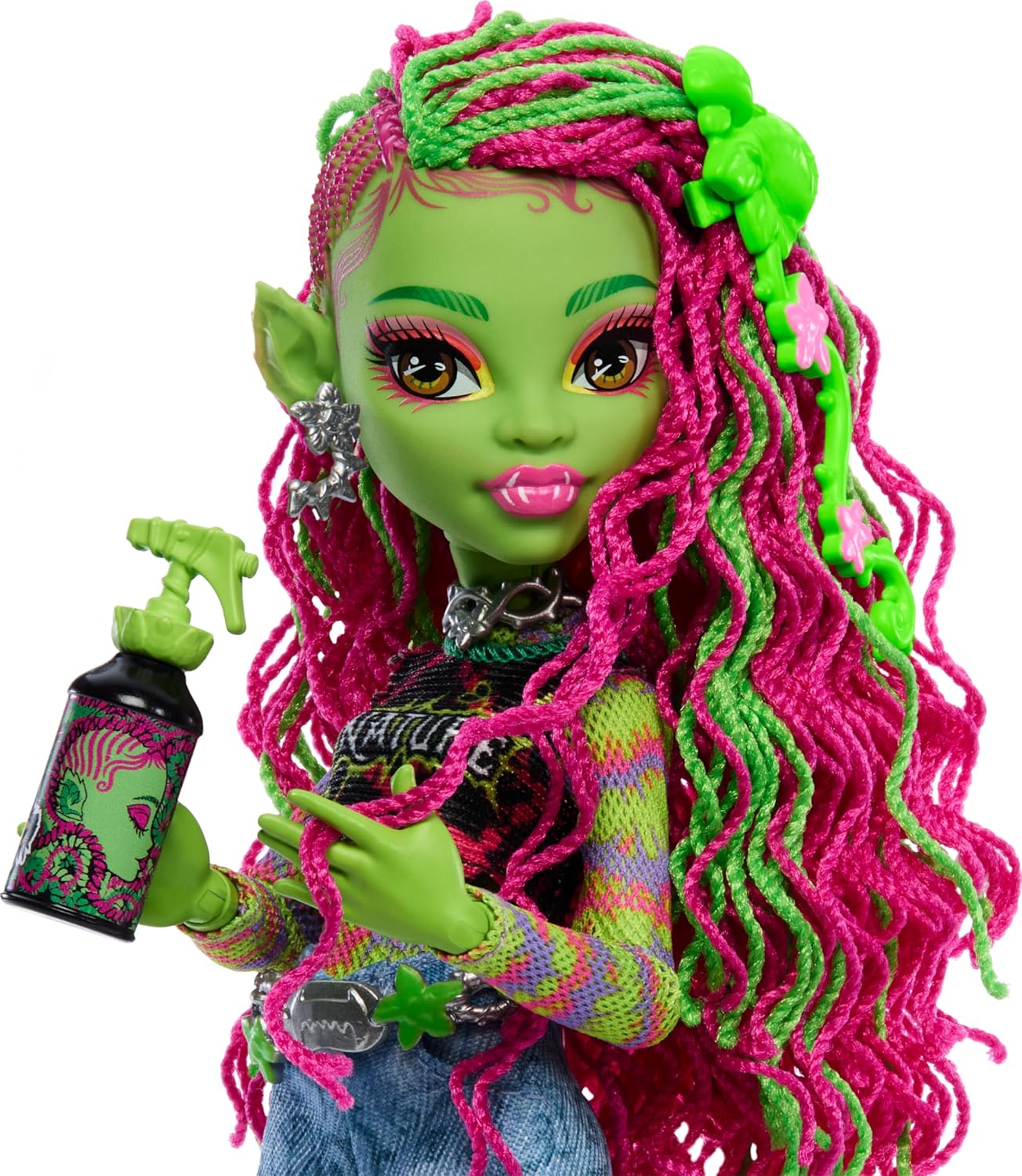 Monster High Venus McFlytrap Doll, Plant Monster with Pet Cat Chewlian & Accessories Like Backpack, Notebook, Snacks & More