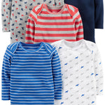 Simple Joys by Carter's Baby Boys' 5-Pack Long-Sleeve Bodysuit, Blue/Grey Trucks/Red Stripe, 6-9 Months