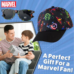 Marvel Spiderman Baseball Cap and Kids Sunglasses Set Breathable Adjustable Sun Hat 100% UV Summer Accessories Set Vacation Essentials Gifts for Boys (Navy/Multi)