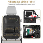 LUCMO Car Backseat Organizer with Tablet Holder,6 Storage Pockets Car Storage Organizer with Foldable Food Tray,Protectors Kick Mats Travel Accessories-Black