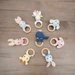 KawaiOnO Handmade Cotton Crochet Amigurumi Rattler, Educational Baby Rattle for Teething Infants, Ideal Baby Boy Stuff, Unique Baby Stuff for New Moms, Crochet Cream Bunny Rattle Design