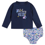 Gerber Baby Girls Baby Toddler Long Sleeved Rashguard Swim Bathing Suit Set Purple Floral Shell 12 Months