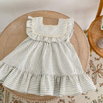 Ashmyova Toddler Girls Linen Summer Casual Dress Kids Vintage Ruffles Stripe Baby Rompers Dresses