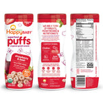Happy Baby Organic Superfood Puffs Strawberry & Beet, 2.1 Ounce Canister Organic Baby or Toddler Snacks, Crunchy Fruit & Veggie Snack, Choline to Support Brain & Eye Health