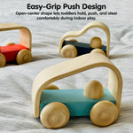 PlanToys® Vroom Car Wooden Push Toy for Toddlers | Eco-Friendly Toddler Push Car for Indoor Play | Montessori Fine Motor Learning Toys for Kids