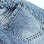 KIDSCOOL SPACE Infant Jeans,Baby Toddler Elastic Waist with D-Ring 4 Ripped Holes Denim Pants,Light Blue,9-12 Months