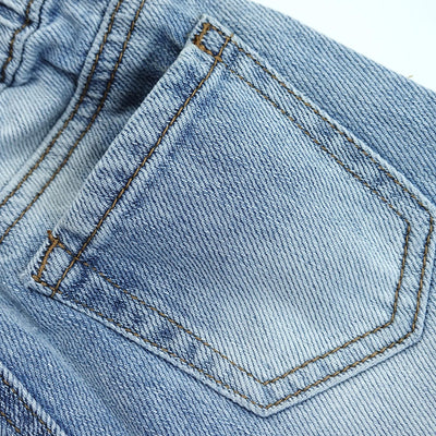KIDSCOOL SPACE Infant Jeans,Baby Toddler Elastic Waist with D-Ring 4 Ripped Holes Denim Pants,Light Blue,9-12 Months