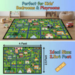 HBUFBUQ Kids Car Rug Play Mat 2.5x4 Feet City Life Road Traffic Carpet for Bedroom Playroom Non Slip Backing Washable Floor Mat for Boys Girls Educational Map with Zoo Ferris Wheel