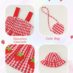 Renotemy Baby Girl Dress 12-18 Month Girls Clothes Summer Outfits Boho Beach Birthday Party Dresses Baby Clothes for 1 Year Old Girl Gifts Red Strawberry Smocked Cotton Sundress with Hat and Bag