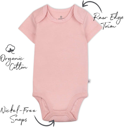 HonestBaby baby-girls 5-pack Short Sleeve Bodysuits One-piece 100% Organic Cotton for Infant Baby Girls