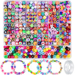 Gionlion 1200 Pcs Polymer Clay Beads Bracelet Making Kit Easter Basket Stuffers, 25 Style Animal Fruit Flower Butterfly Bunny Pony Letter Beads Charms for Jewelry Making, DIY Art and Crafts Toys Gifts