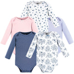 Hudson Baby baby girls Cotton Long-sleeve Bodysuits and Toddler T Shirt Set, Blue Toile 5-pack, 6-9 Months US