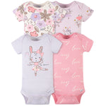 Gerber Baby Girls' 4-Pack Short Sleeve Onesies Bodysuits, Bunny Ballerina Purple, 3-6 Months