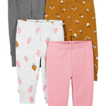 Simple Joys by Carter's Baby Girls' 4-Pack Pant, Brown Floral/Grey Heather/Light Grey Strawberry/Pink Heather, Preemie