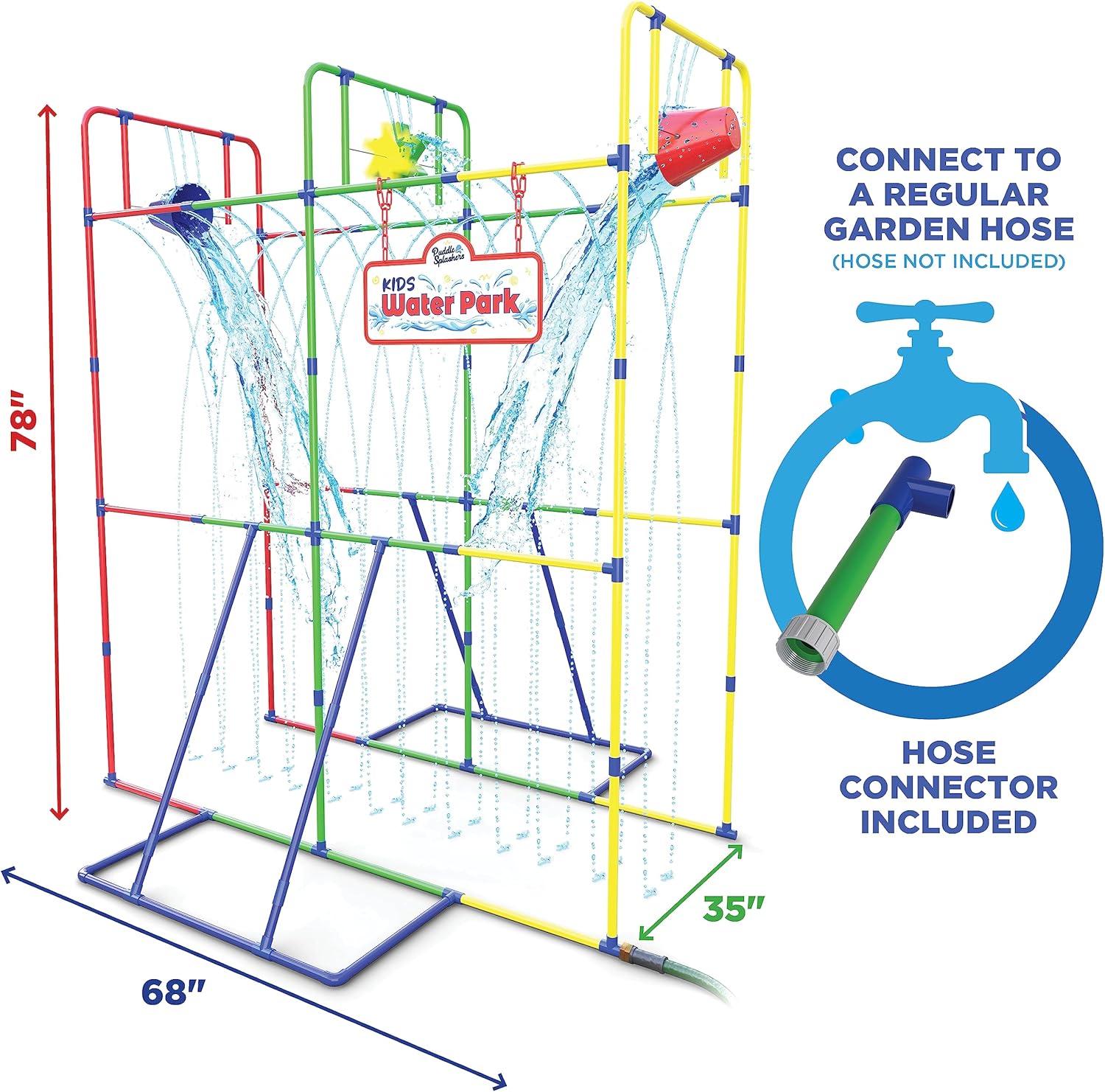 Backyard Waterpark with Splash Wheel, Dump Buckets for Kids Outdoor Water Play