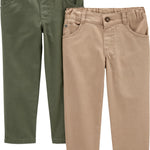 Simple Joys by Carter's Baby and Toddler Boys' 2-Pack Twill Pants, Khaki/Olive, 18 Months