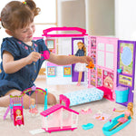 Style Shine Doll House Portable & Foldable Dollhouse w/ 60+ Pcs & 2 Dolls, Play House Toy with Bedroom Bathroom Kitchen Furniture Playset, Playhouse Birthday Gift for Girl Kid Toddler