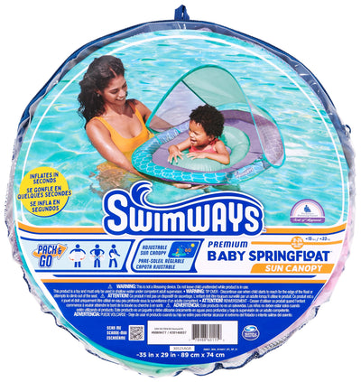 Swimways Baby Spring Float, Baby Pool Float with Canopy & UPF Protection, Swimming Pool Accessories for Kids 9-24 Months, Mermaid