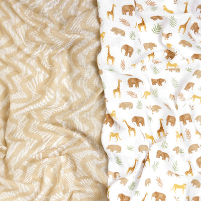 aden + anais Essentials Swaddle Blanket, Muslin Blankets for Girls & Boys, Baby Receiving Swaddles, Newborn Gifts, Infant Shower Items, 2 Pack, Tanzania
