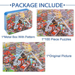 LELEMON Puzzles for Kids Ages 4-8,Fire Fighting 100 Piece Puzzles for Kids,Educational Kids Puzzles Jigsaw Puzzles in a Metal Box,Children 100 Piece Puzzle Games Puzzle Toys for Girls and Boys