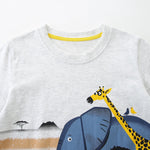 AIWUHE Toddler Boys Summer Clothes Graphic Tees Cotton Tshirts Short-Sleeve T Shirts Animal Print Shirt Clothes Light Gray Elephant 5315 3T